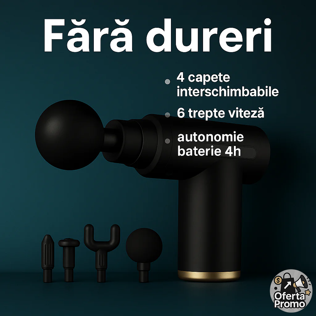 Pistol de Masaj Profesional cu 4 Capete